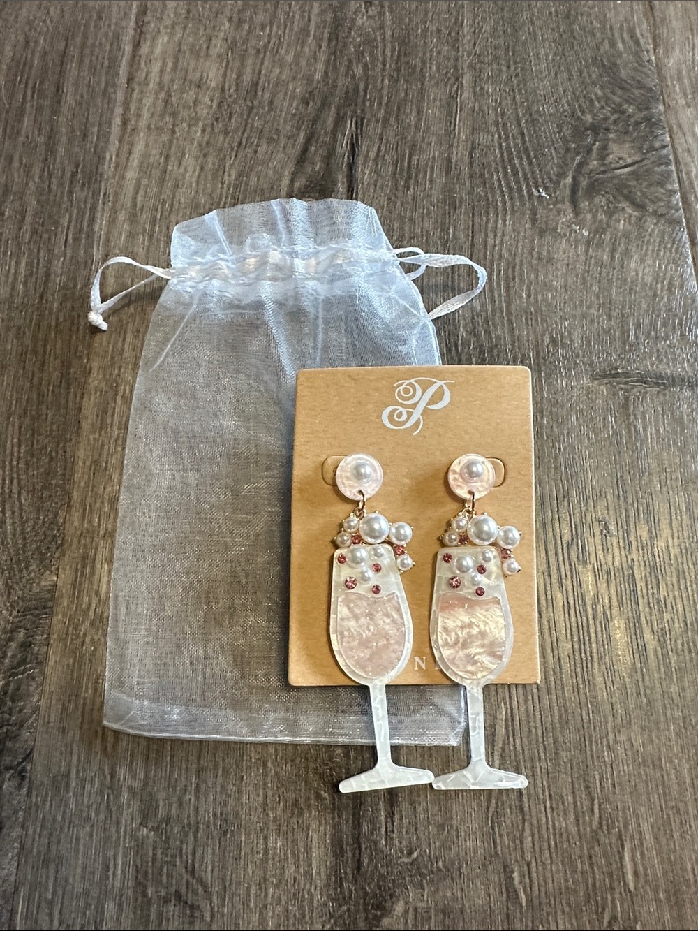 Plunder Champagne Glass Drop Earrings in Pearlescent Pink